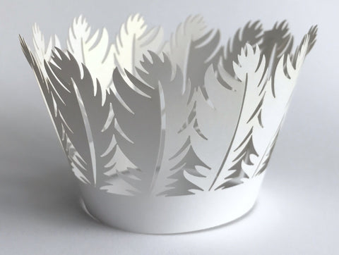 12 pcs White Feather Lace Cupcake Wrappers
