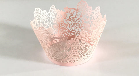 12 pcs Blush Pink Lace Rose Cupcake Wrappers