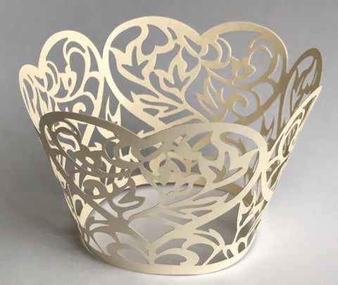12 pcs Ivory Heart Lace Cupcake Wrappers