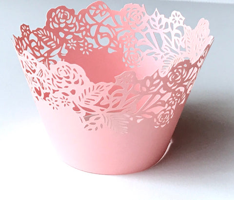 12 pcs Pink Large Fleurs Small Flowers Cupcake Wrappers