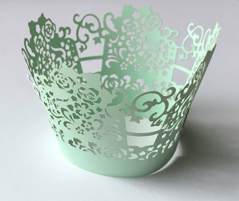 12 pcs Dark Green Mint Rose Lace Box Cupcake Wrappers