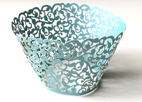 12 pcs BlueJay Blue Classic Filigree Lace Cupcake Wrappers