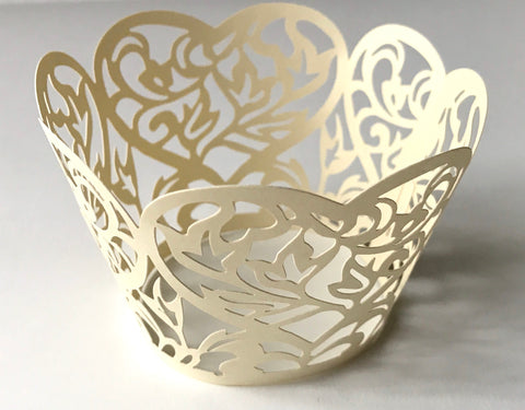 12 pcs Light Gold B Heart Lace Cupcake Wrappers