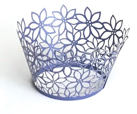 12 pcs Dark Blue Full Flower & Lace Cupcake Wrappers