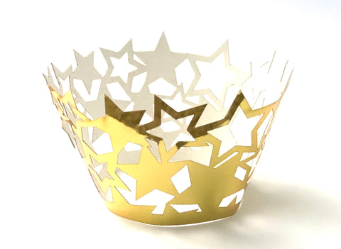 12 pcs Metallic Gold Star Cupcake Wrappers