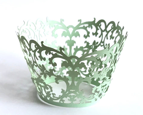 12 pcs Mint Green Full Damask Lace Cupcake Wrappers