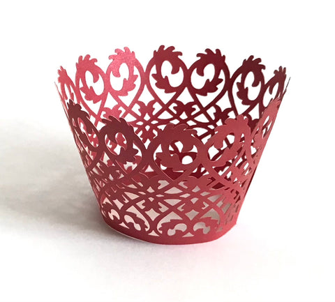 12 pcs Red Damask Lace Cupcake Wrappers
