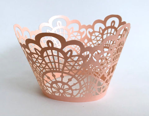 12 pcs Peach Coral Crochet Lace Cupcake Wrappers