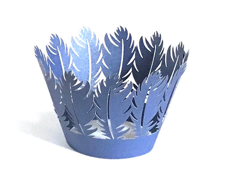 12 pcs Dark Blue Feather Lace Cupcake Wrappers