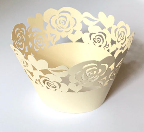 12 pcs Ivory Garden of Roses Cupcake Wrappers