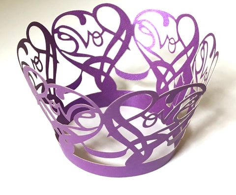 12 pieces Purple Love Heart Cupcake Wrappers