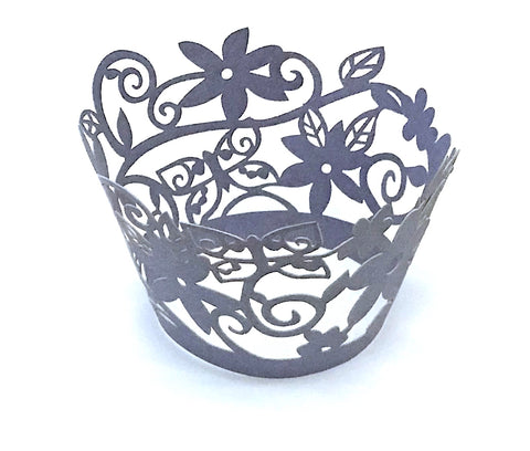 Copy of 12 pcs Dark Blue Full Flower & Vine Lace Cupcake Wrappers