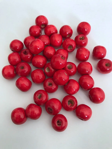 200 pcs Cherry Red Wood Beads Round 12mm Bead