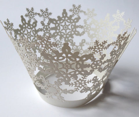 12 pcs Silver Gray Snowflakes Cupcake Wrappers