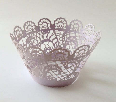 12 pcs Lavender Crochet Floral Lace Cupcake Wrappers