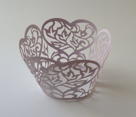 12 pcs Lavender Heart Lace Cupcake Wrappers