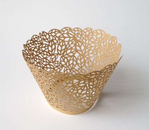 12 pcs MINI (Small) Gold Leaves Cupcake Wrappers