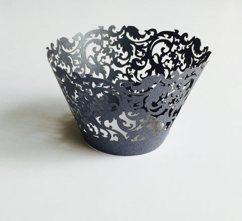 12 pcs Black Damask Lace Cupcake Wrappers