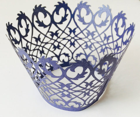 12 pcs Navy Blue Damask Lace Cupcake Wrappers