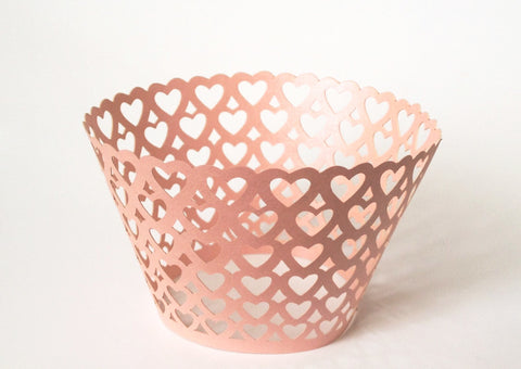 12 pcs Pink All Over Heart Lace Cupcake Wrappers