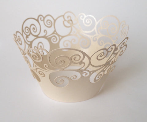 12 pcs Pale White Swirl Cupcake Wrappers