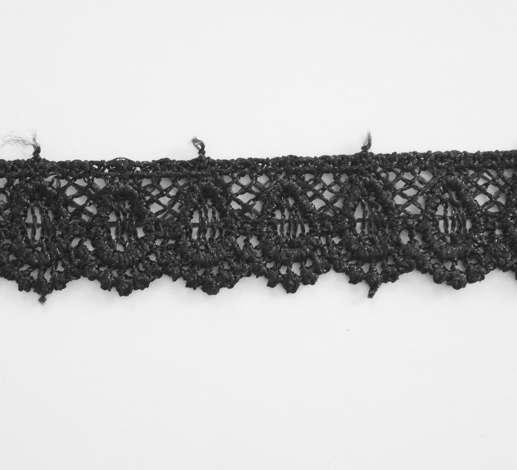Black Scalloped Beaded Edge Hand Lace 52” Wide