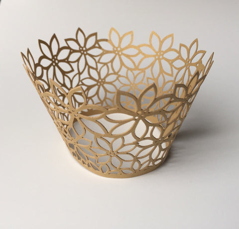 12 pcs Gold Full Flower & Lace Cupcake Wrappers