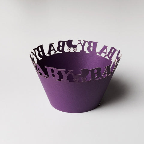 12 pcs Dark Purple Baby Carriage Cupcake Wrappers