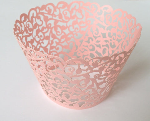 12 pcs MINI (Small) Pink Filigree Lace Cupcake Wrappers