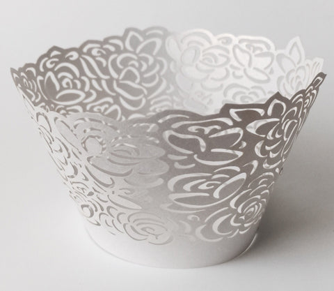 12 pcs White All-Over Rose Cupcake Wrappers