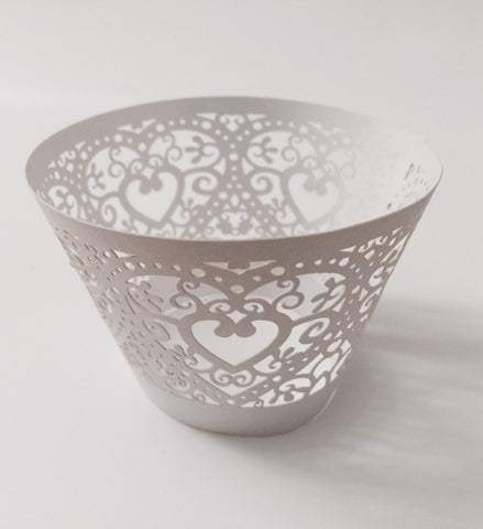 12 pcs White Heart Lace Cupcake Wrappers