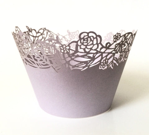 12 pcs Lavender Rose Petite Fleurs Small Flowers Cupcake Wrappers