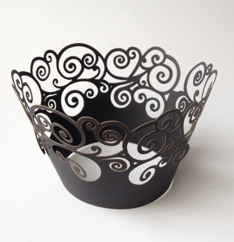 12 pcs Black Lace Swirl Cupcake Wrappers