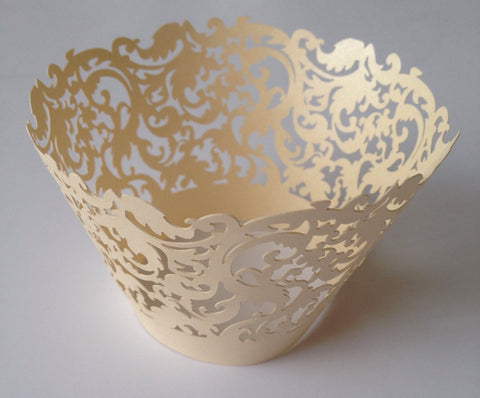 12 pcs Ivory Damask Lace Cupcake Wrappers