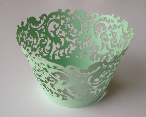 12 pcs Mint Green Damask Cupcake Wrappers