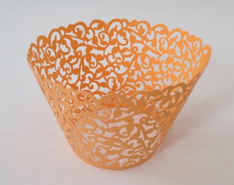 12 pcs Orange Classic Filigree Lace Cupcake Wrappers