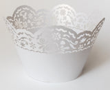 12 pcs White Scallop & Flowers Cupcake Wrappers