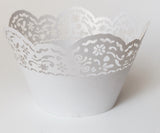 12 pcs White Scallop & Flowers Cupcake Wrappers