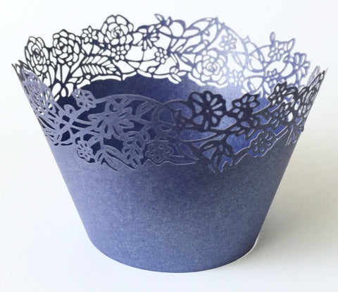 12 pcs Blue Petite Fleurs (Small Rose Flowers) Cupcake Wrappers