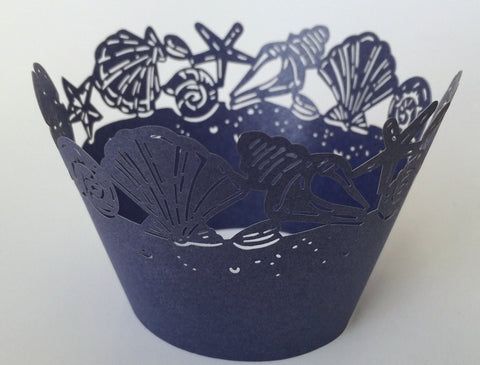12 pcs Royal Blue Seashells Cupcake Wrappers