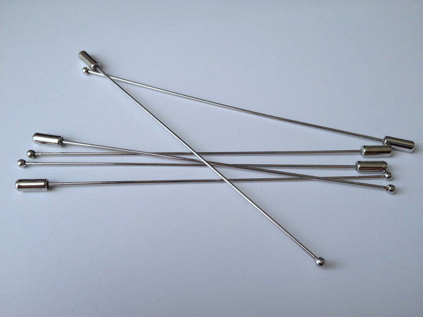 10 pcs Long 4 3/4" silver plated bead lapel jewelry stick pins #43D