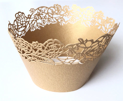 12 pcs Gold Rose Petite Fleurs Small Flowers Cupcake Wrappers