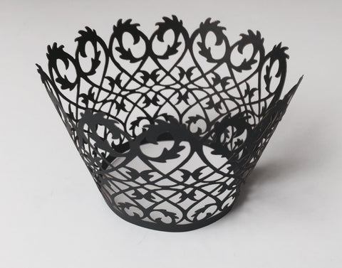 12 pcs Pearlized Black Damask Lace Cupcake Wrappers