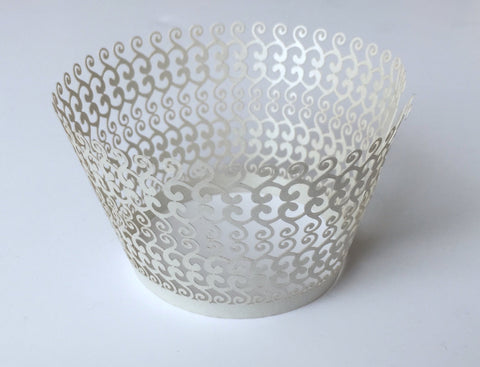12 pcs Silver Gray Filigree II Cupcake Wrappers