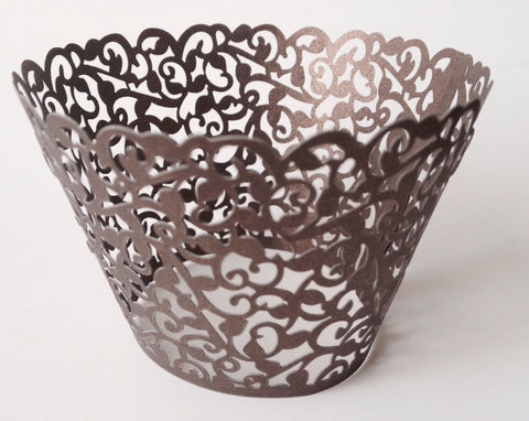 12 pcs Dark Chocolate Brown Classic Lace Cupcake Wrappers