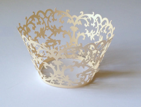 12 pcs Ivory Full Damask Lace Cupcake Wrappers