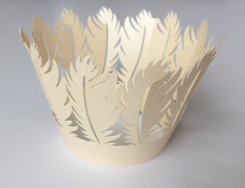 12 pcs  Ivory Feather Lace Cupcake Wrappers