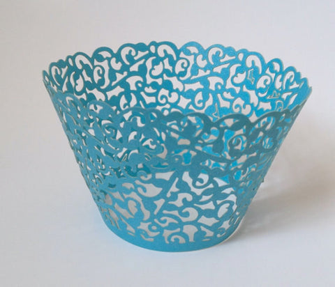 12 pcs Blue Turquoise Classic Lace Cupcake Wrappers