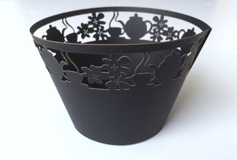 12 pcs Black Tea Cup & Kettle Cupcake Wrappers