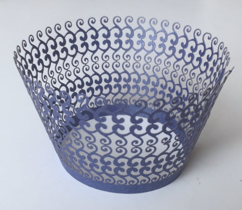 12 pcs Navy Blue Filigree II Lace Cupcake Wrappers